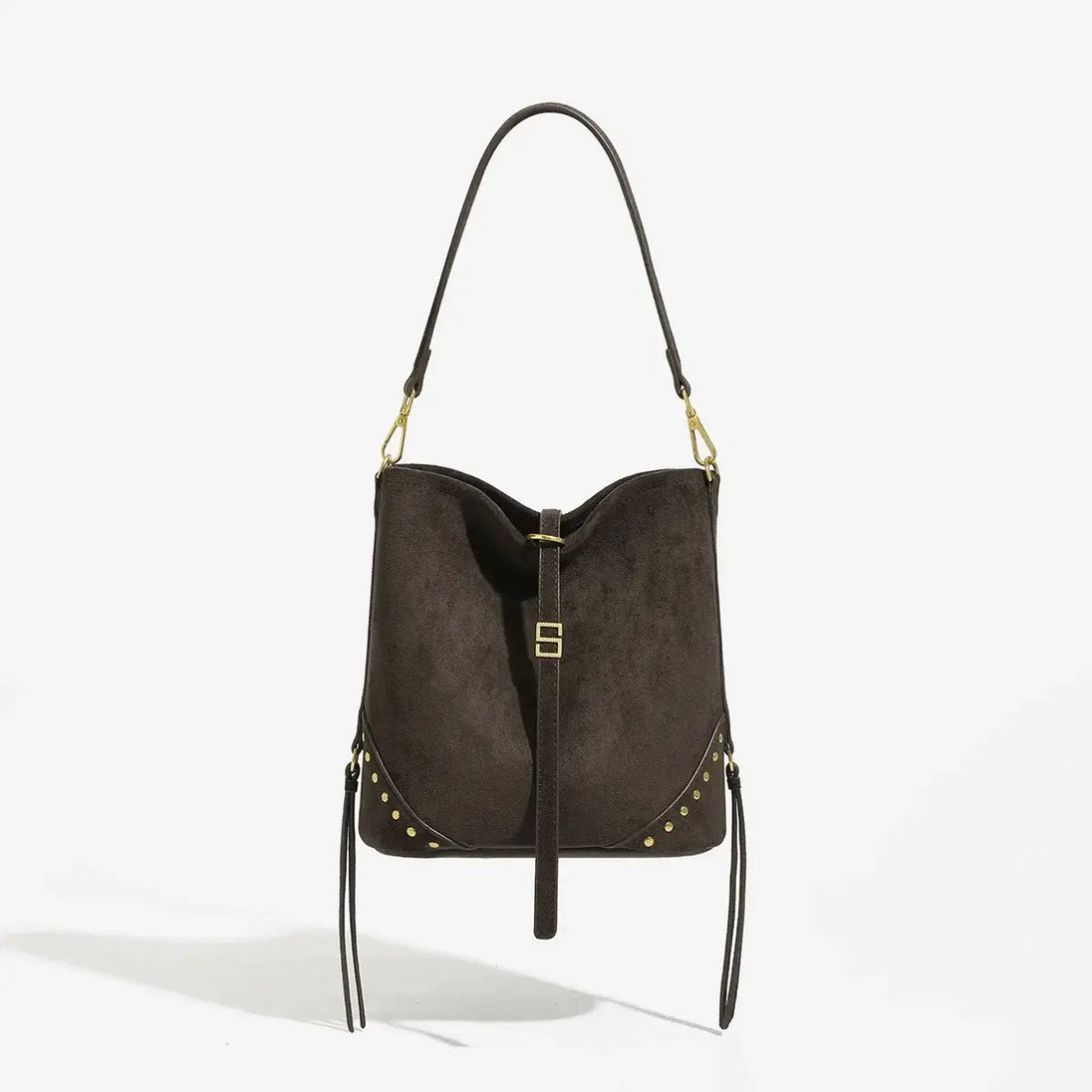 Black Large Capacity Vintage Shoulder Tote Bag with Rivets for Women, Hip-Hop Style, Soft Material.