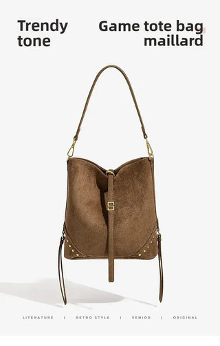 Hip-Hop retro brown tote bag for women with stylish design and soft texture, perfect for daily use.