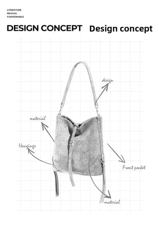 Hip-Hop style gray shoulder tote bag design concept with front pocket and soft material for women.