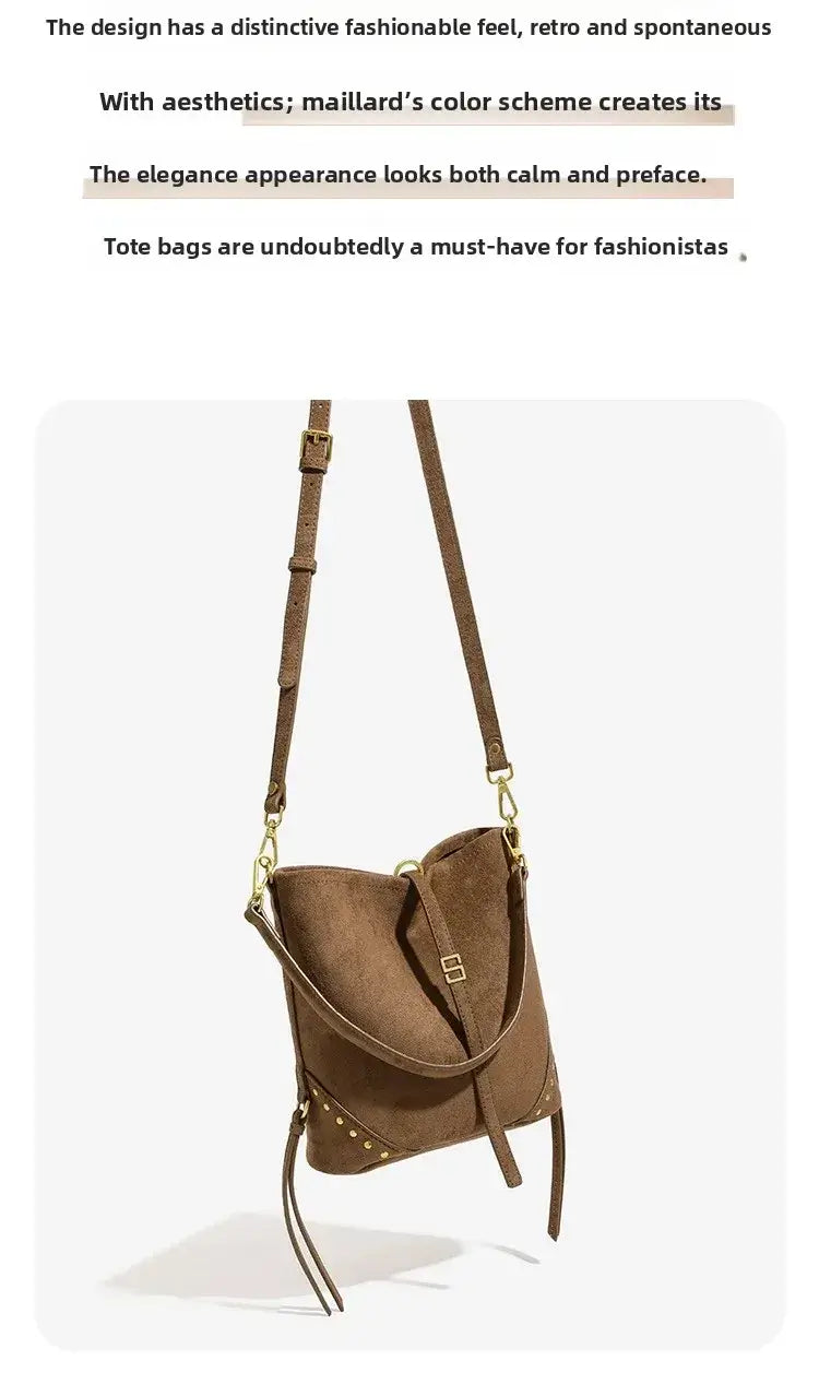 Large capacity brown shoulder tote bag with stylish design, perfect for daily use and hip-hop fashion.