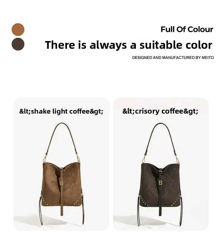 Large capacity vintage shoulder tote bag for women in light and dark coffee colors, perfect for fall and winter style.