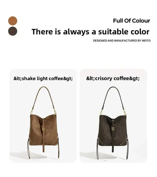 Large capacity vintage shoulder tote bag for women in light and dark coffee colors, perfect for fall and winter style.