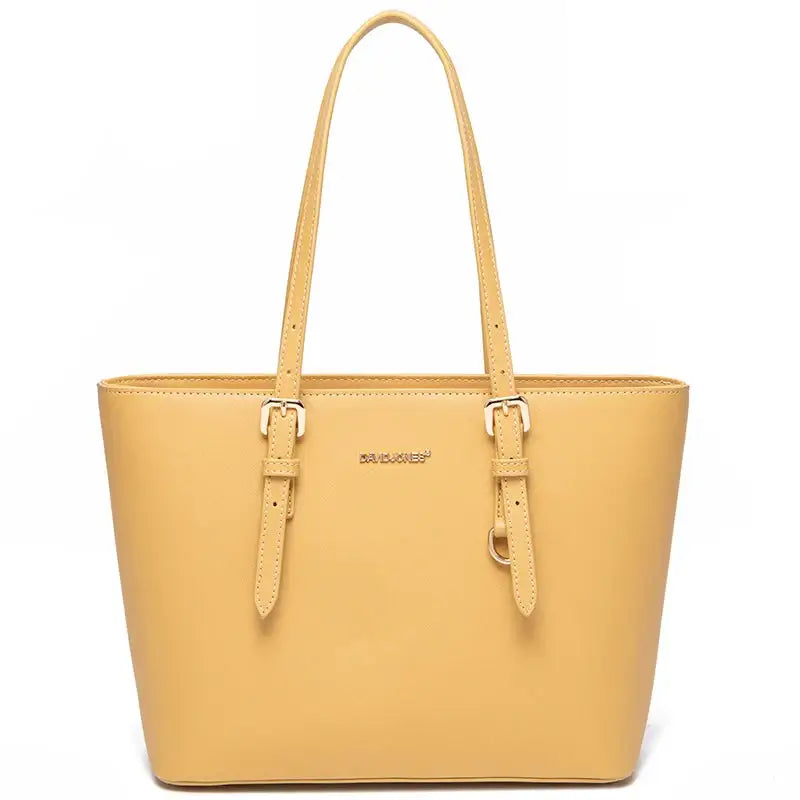 Tote Bag with Adjustable Shoulder Straps in yellow color with zipper closure.