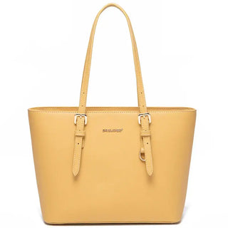Tote Bag with Adjustable Shoulder Straps in yellow color with zipper closure.