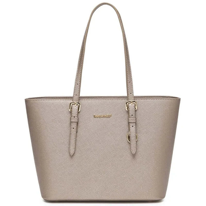 Tote Bag with Adjustable Shoulder Straps in beige color, featuring zipper closure and stylish design.