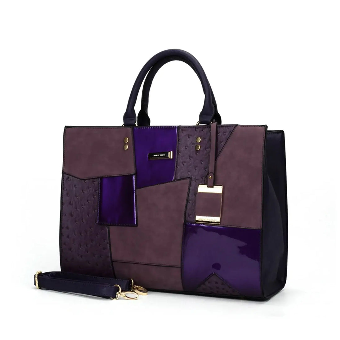 Handbag Multi-functional geometric-pattern tote in purple with structured silhouette, made of PU leather, ideal for casual or professional use.