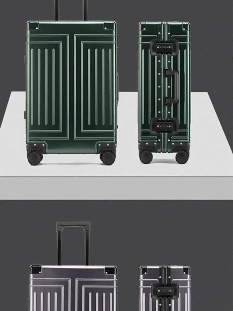 Travel Suitcase Green Aluminum Carry-On Luggage with spinner wheels and secure lock system