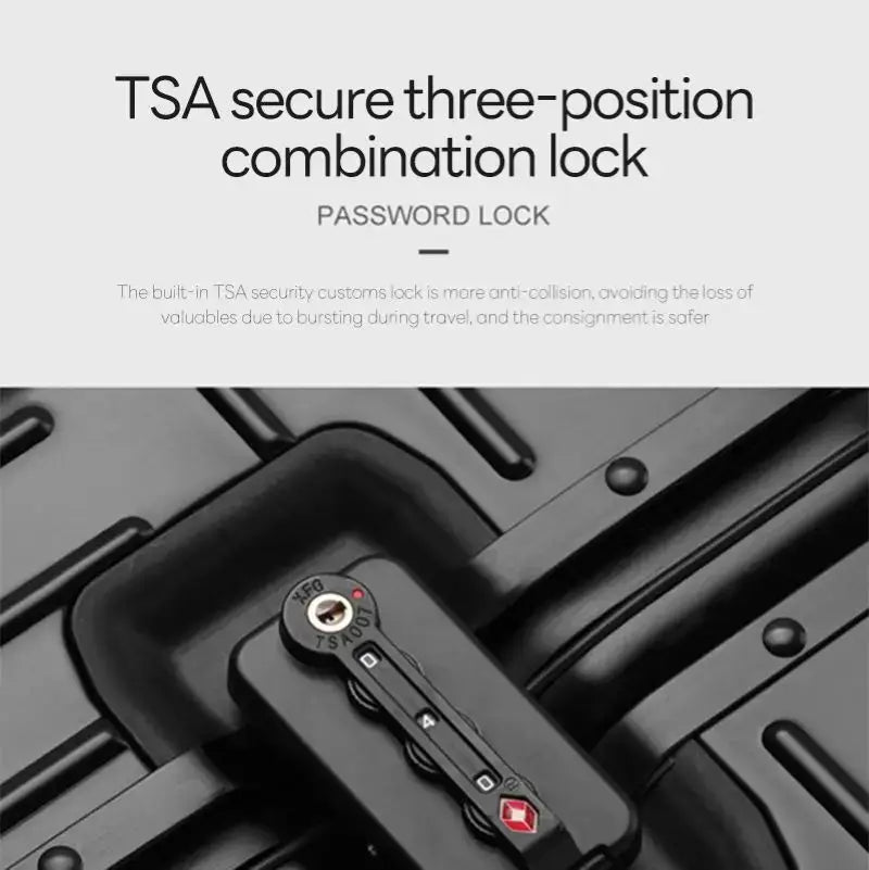 TSA secure three-position combination lock for travel suitcase, offering safety and protection for valuables during travel.
