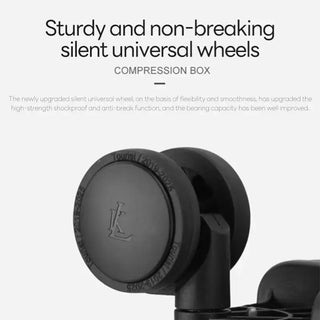 Sturdy black silent universal wheels for compression box, durable and flexible for smooth maneuverability.
