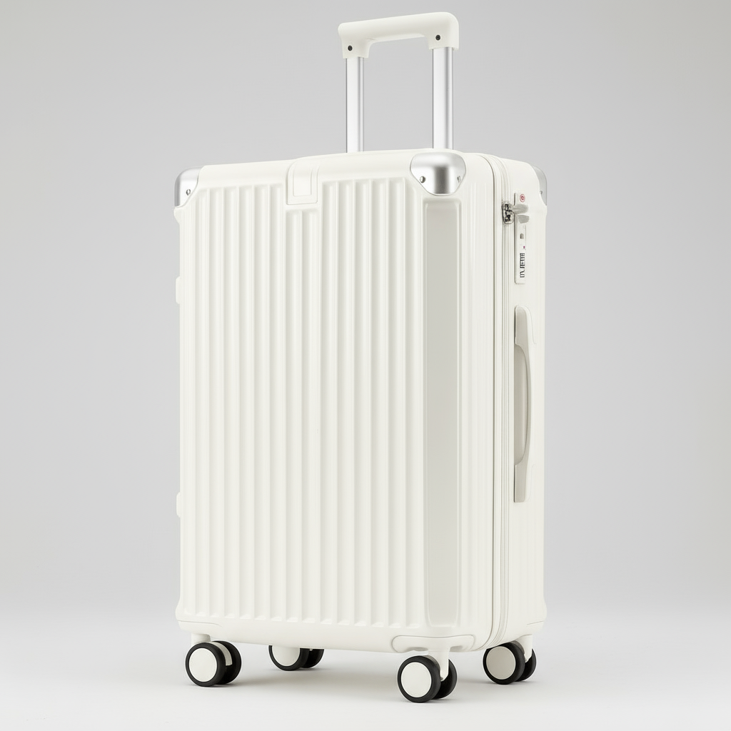 Travel suitcase carry-on luggage in white with secure lock system and 360° spinner wheels model 8088
