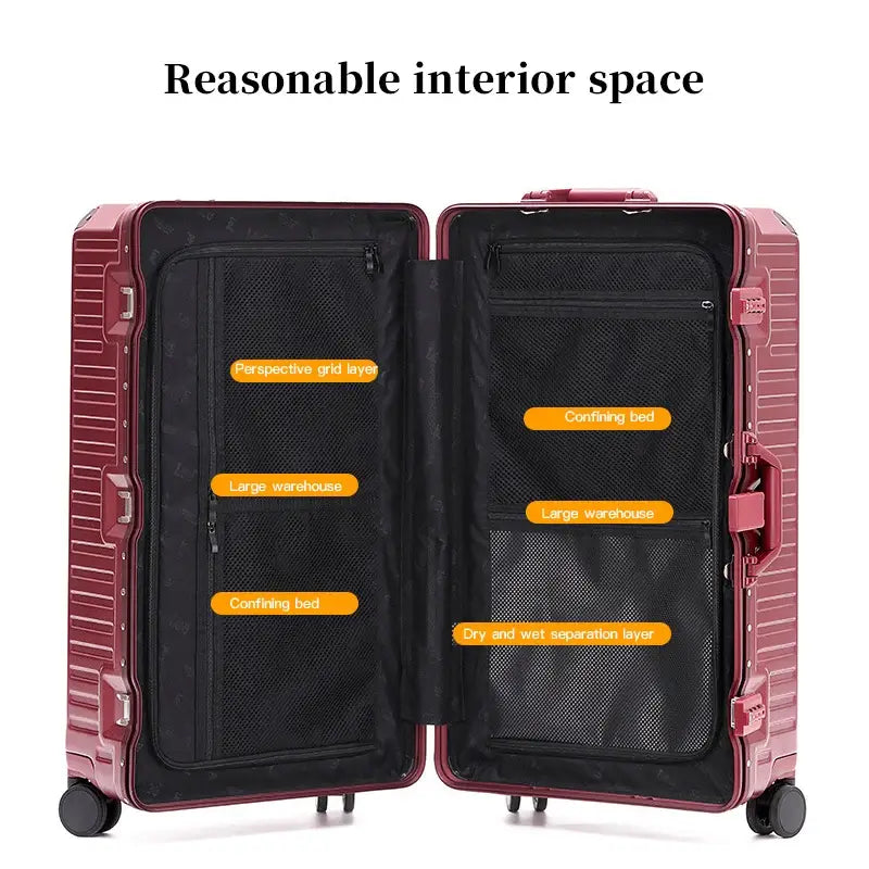 Interior view of Suitcases showing reasonable space with mesh pockets and compartments for organized packing