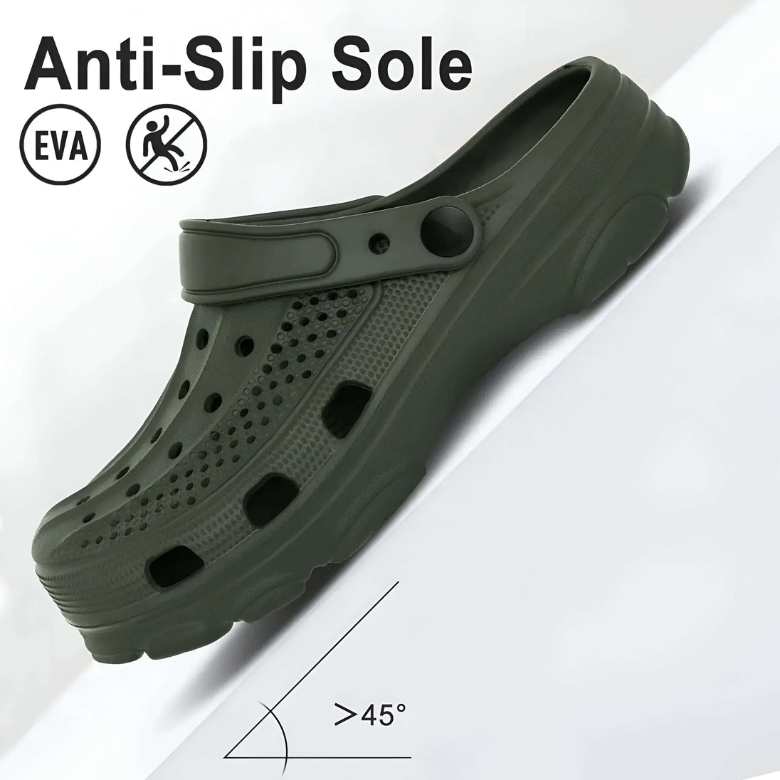 Crocs slip-resistant slides featuring an anti-slip sole, lightweight EVA construction, and breathable design for comfort.