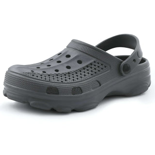 Black Crocs slip-resistant slides EVA with buckle strap and ventilated upper for comfort.