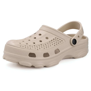 Crocs Slip-Resistant Slides EVA in beige color with ventilated upper and buckle strap for comfort and fit.