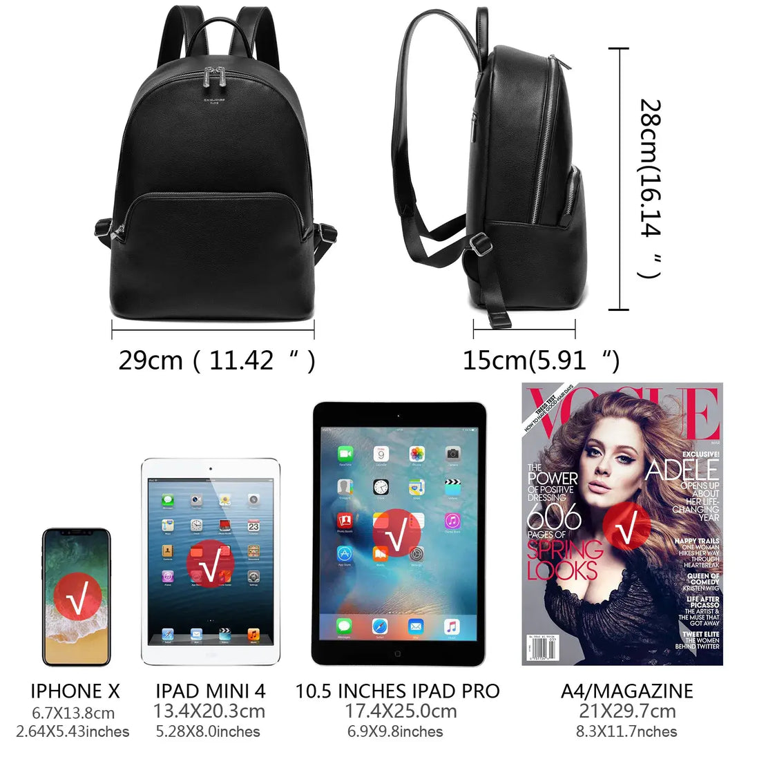 Vintage black backpack for women, soft faux leather, stylish with criss-cross decoration, ideal for everyday use.