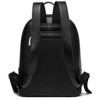 Vintage black faux leather backpack for women with softback design and arcuate shoulder straps.