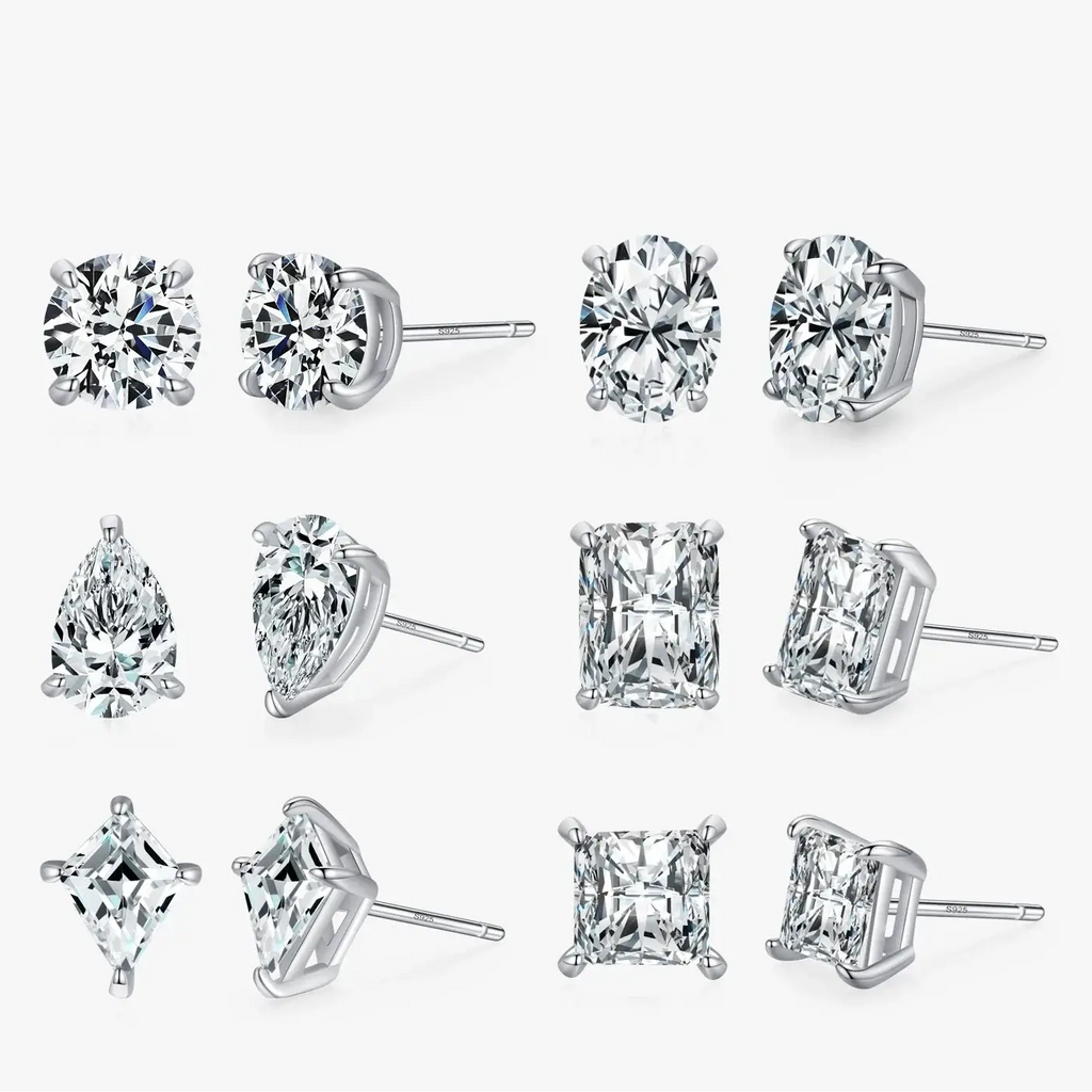 Water Drop Zircon Stud Earrings Set 925 Sterling Silver with sparkling zircon stones in a stylish arrangement.