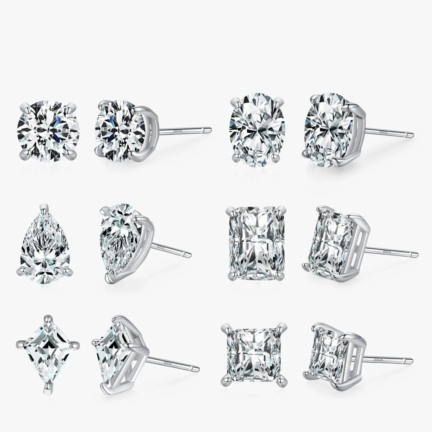 Water Drop Zircon Stud Earrings Set 925 Sterling Silver with sparkling zircon stones in a stylish arrangement.