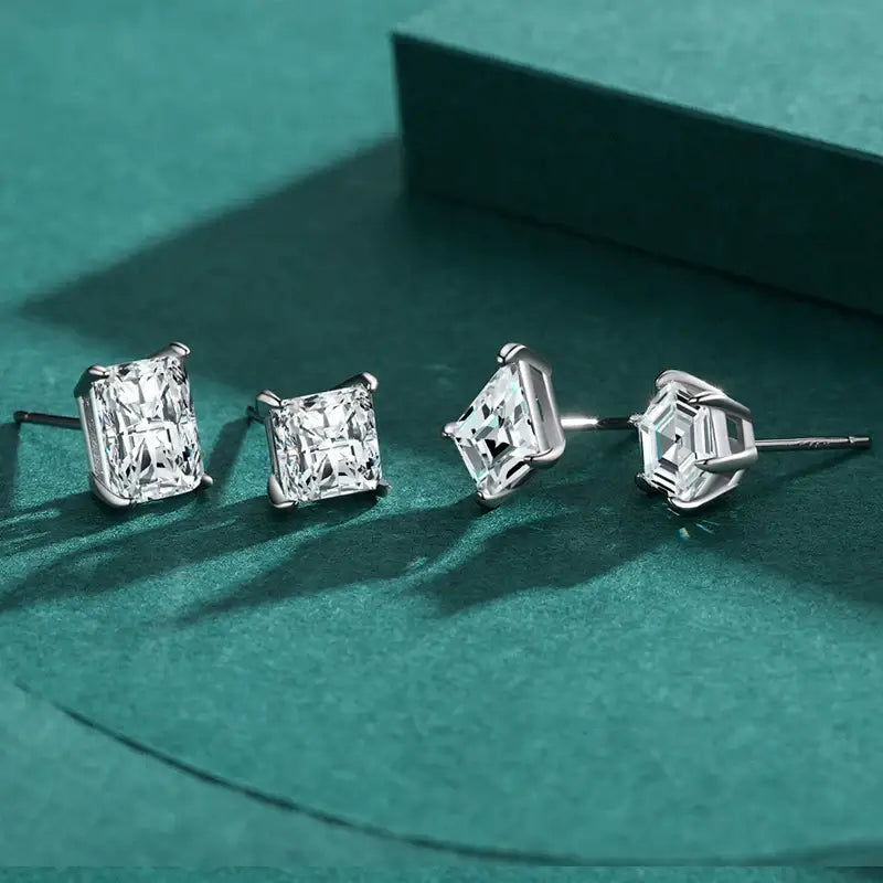 Water Drop Zircon Stud Earrings Set 925 Sterling Silver, elegant silver earrings with sparkling zircon stones.