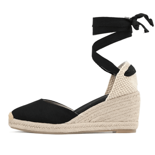 Black Espadrilles Sandals, Women's Fashion Ankle Strap, Bold and Elegant Lace-Up Design