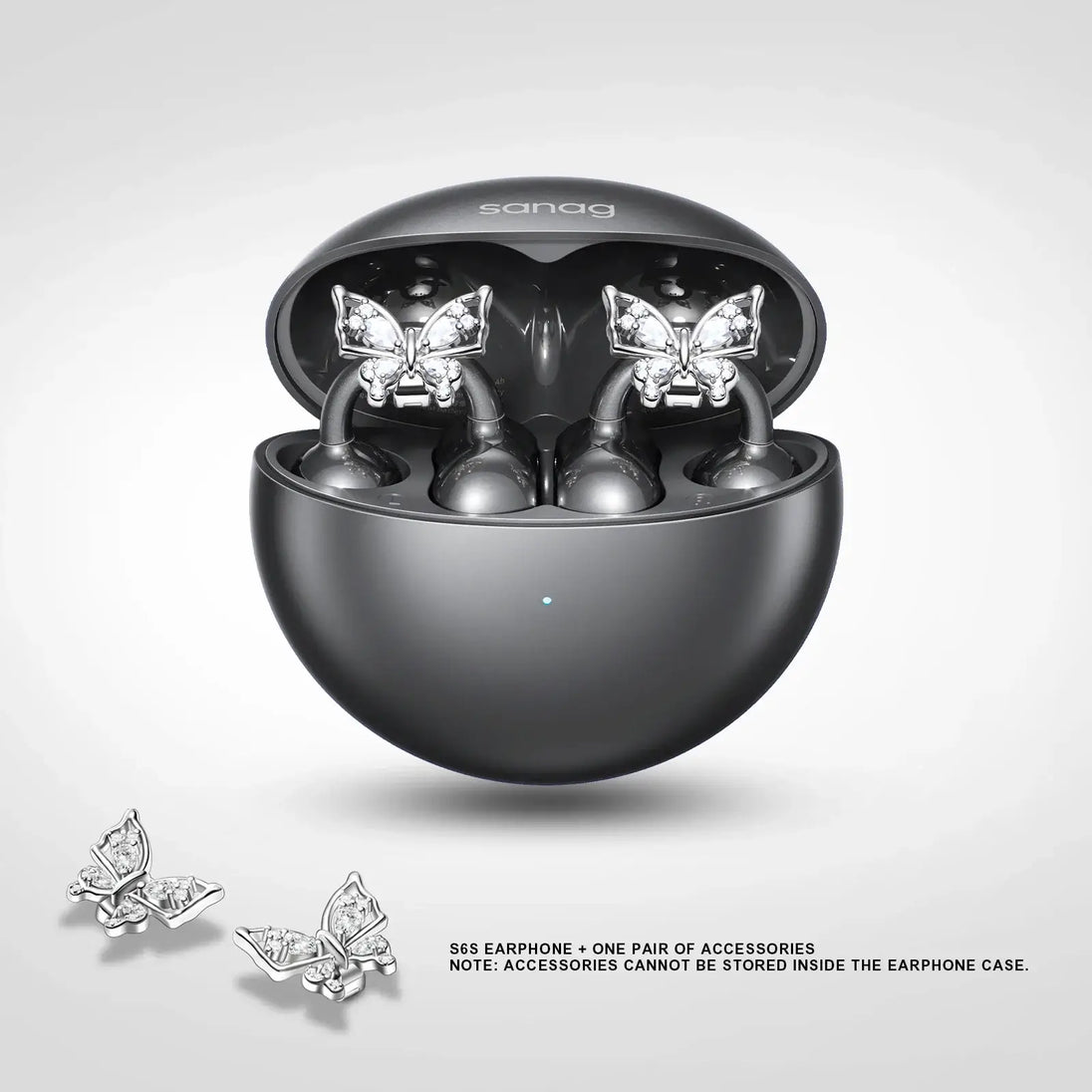 Sanag S6 Black Wireless Earbuds with Butterfly Accessories and Charging Case