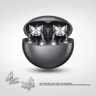 Sanag S6 Black Wireless Earbuds with Butterfly Accessories and Charging Case