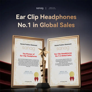 Sanag ear clip headphones No.1 in global sales award recognition certificates with trophy.