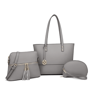 Women’s 3-piece handbag set in gray: tote, crossbody, and clutch - stylish, functional, and chic.