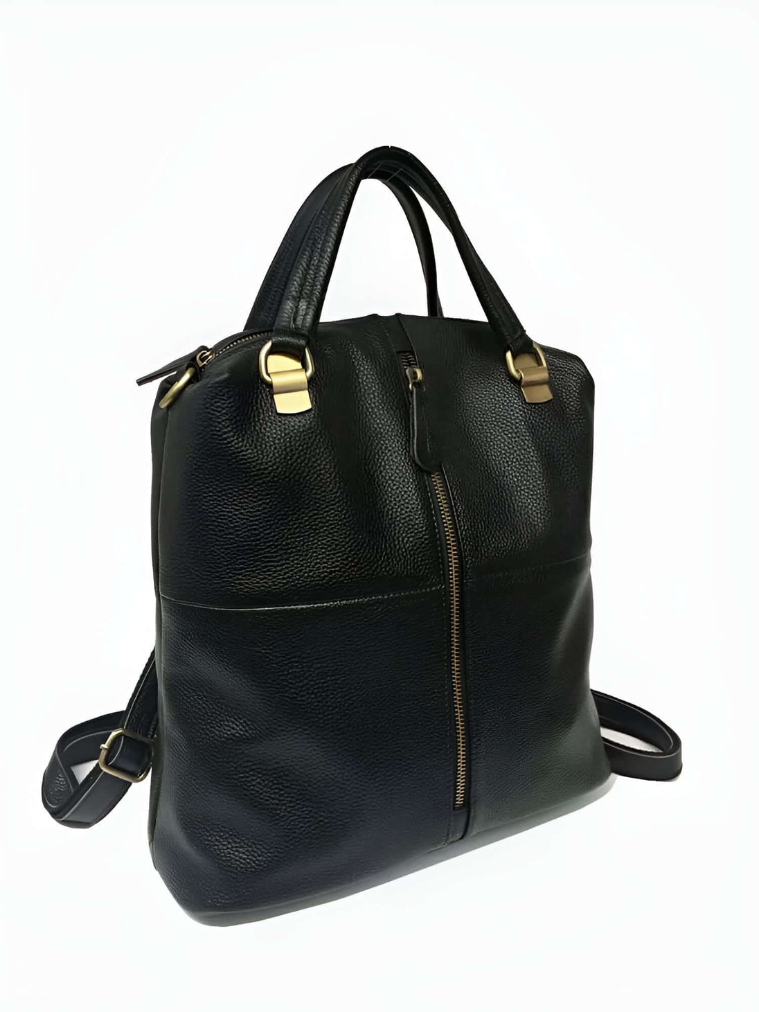 Backpack leather black vintage-style softback with gold accents, durable and lightweight for everyday use.