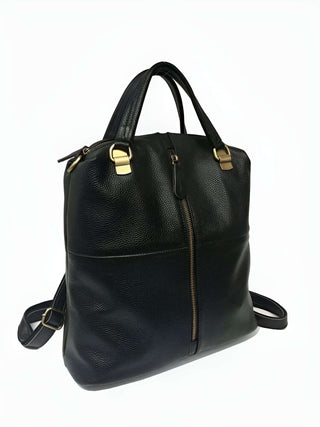 Backpack leather black vintage-style softback with gold accents, durable and lightweight for everyday use.