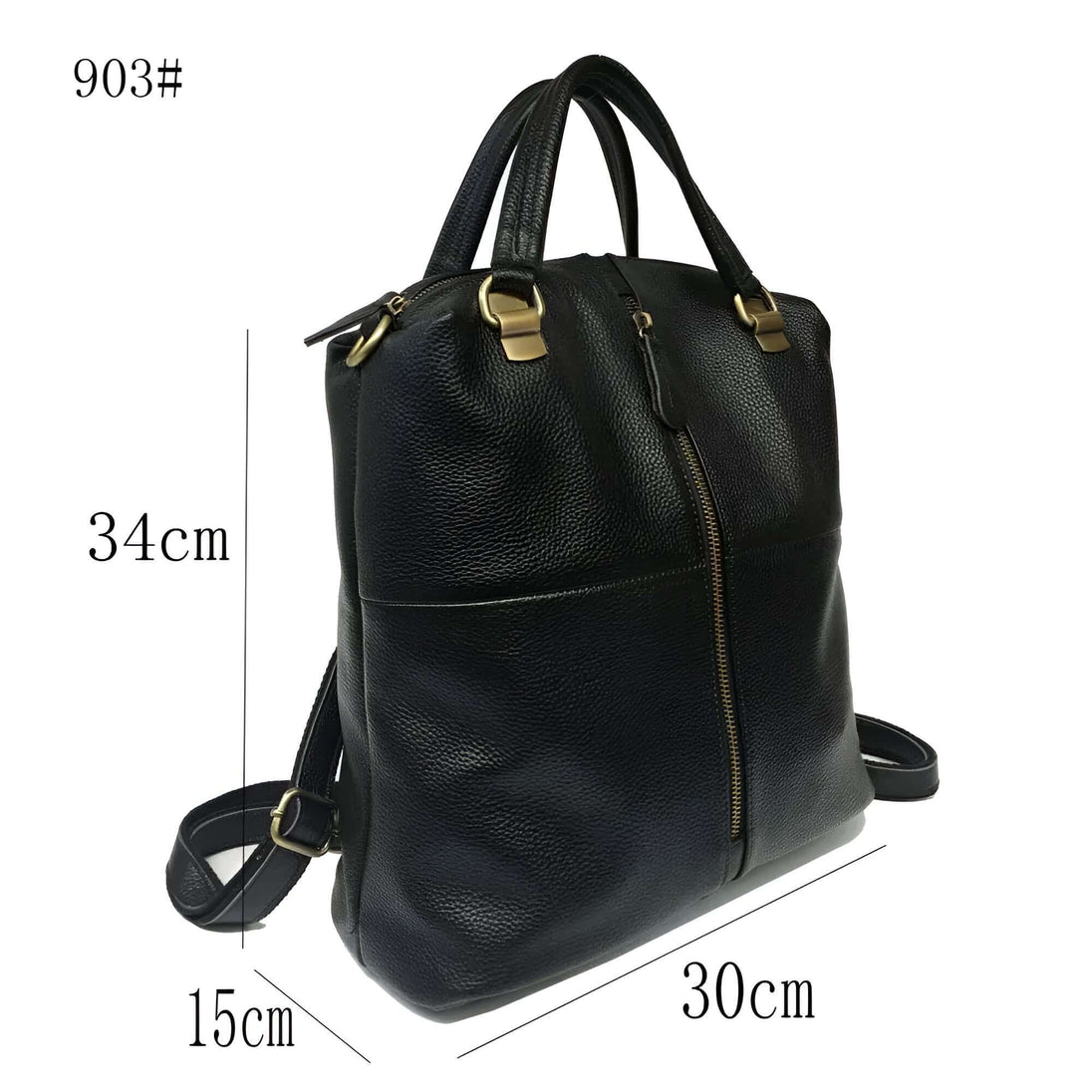 Black leather softback backpack with embossed texture, lightweight and stylish for women.