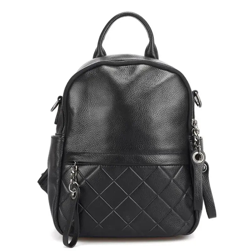 Black leather quilted backpack, stylish and functional for daily use.