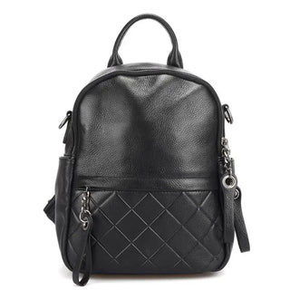 Black leather quilted backpack, stylish and functional for daily use.