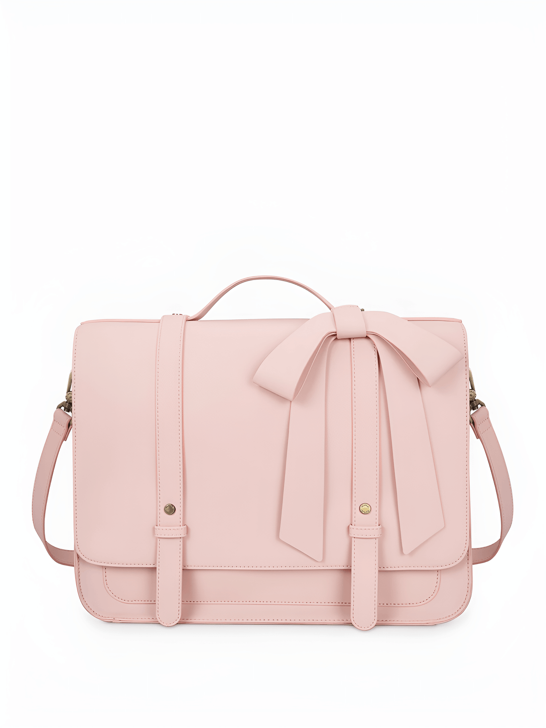 Shoulder bag, pink, multi-function patent leather with removable bow decoration and durable design.