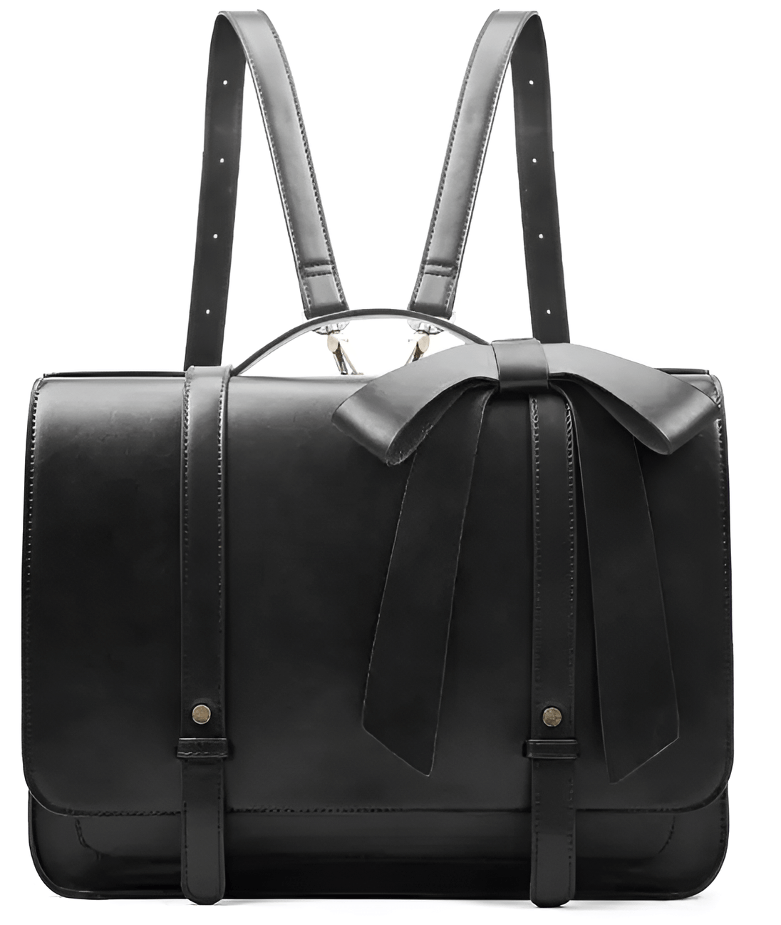 Shoulder Bag Multi-Function Patent Leather in black with removable bow and durable vegan material.