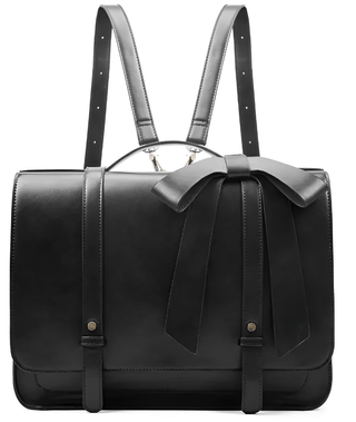 Shoulder Bag Multi-Function Patent Leather in black with removable bow and durable vegan material.