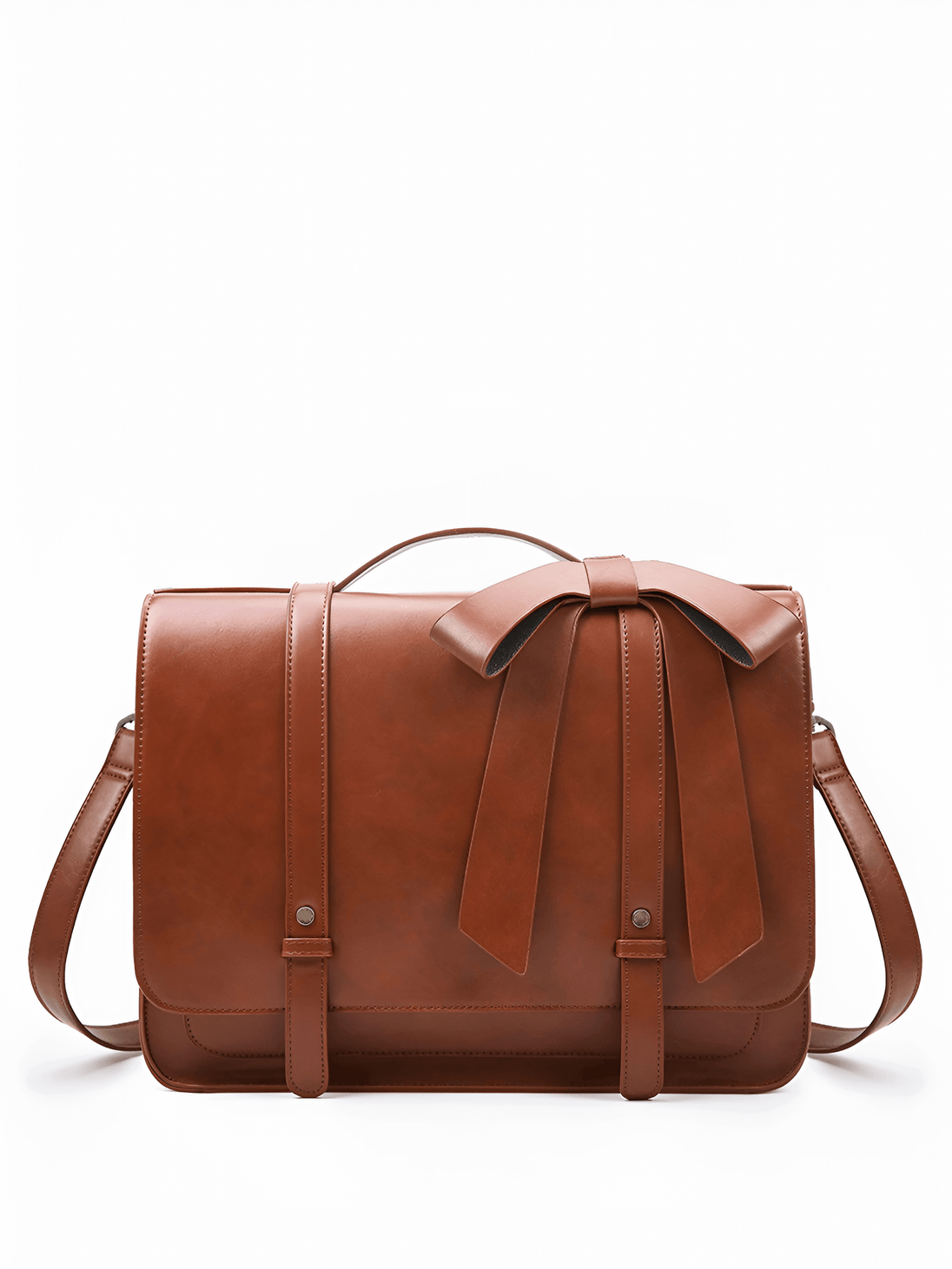 Shoulder bag, brown multi-function patent leather, features removable bow decoration and vintage gold-tone hardware.