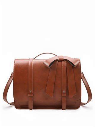 Shoulder bag, brown multi-function patent leather, features removable bow decoration and vintage gold-tone hardware.