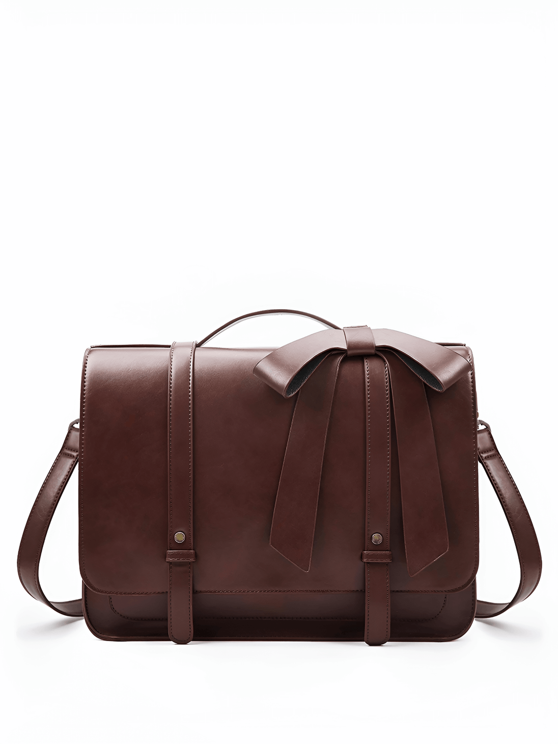 Shoulder bag multi-function burgundy vegan patent leather with removable bow decoration.