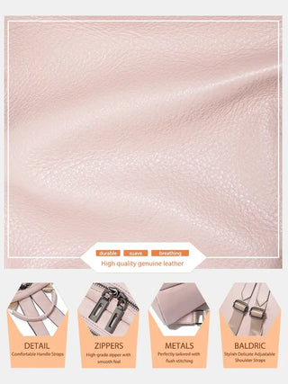 Genuine leather texture in pink, showcasing durability and high-quality design for a stylish leather backpack.