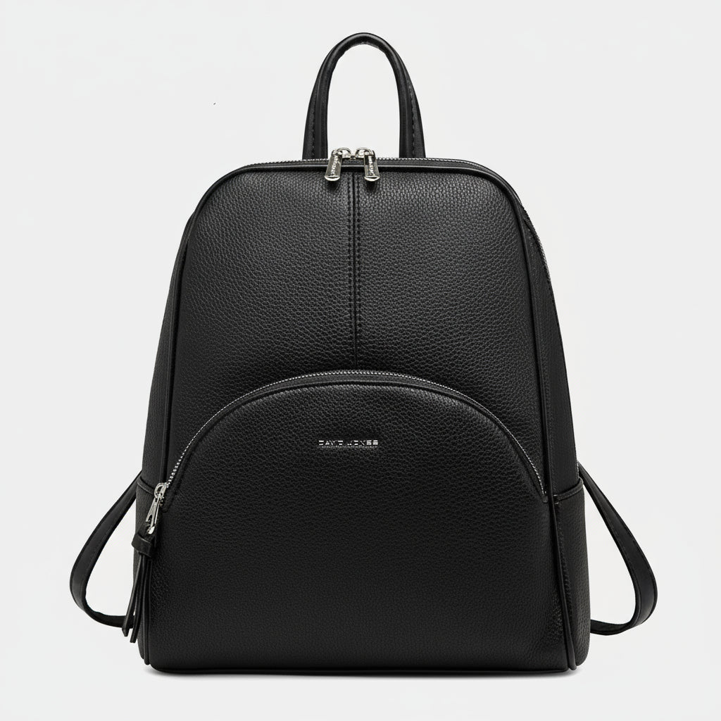Fashion women’s backpack in black, vintage style shoulder bag with zipper closure and soft handle.