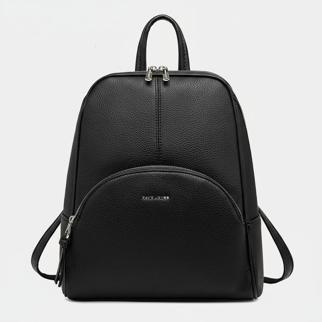 Fashion women’s backpack in black, vintage style shoulder bag with zipper closure and soft handle.