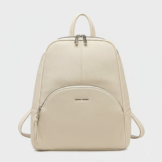 Fashion women's vintage style backpack in cream color with softback design and zipper closure.