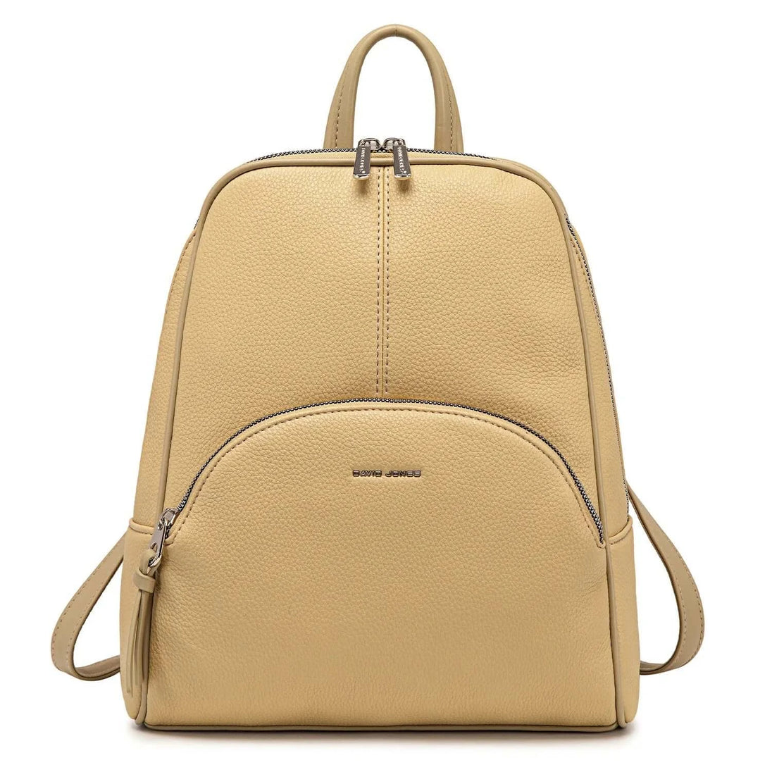 Vintage style fashion women's backpack in soft yellow with zipped closure and adjustable shoulder straps.