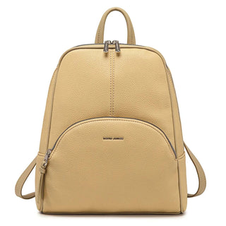 Vintage style fashion women's backpack in soft yellow with zipped closure and adjustable shoulder straps.