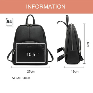 Fashion women's vintage black backpack with softback design, zipper closure, and multiple interior pockets.