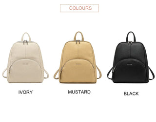 Fashion women's backpack in ivory, mustard, and black colors – vintage style softback bag.