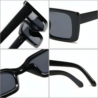 Women's black square sunglasses featuring a stylish rectangle frame and gradient lens for UV protection.