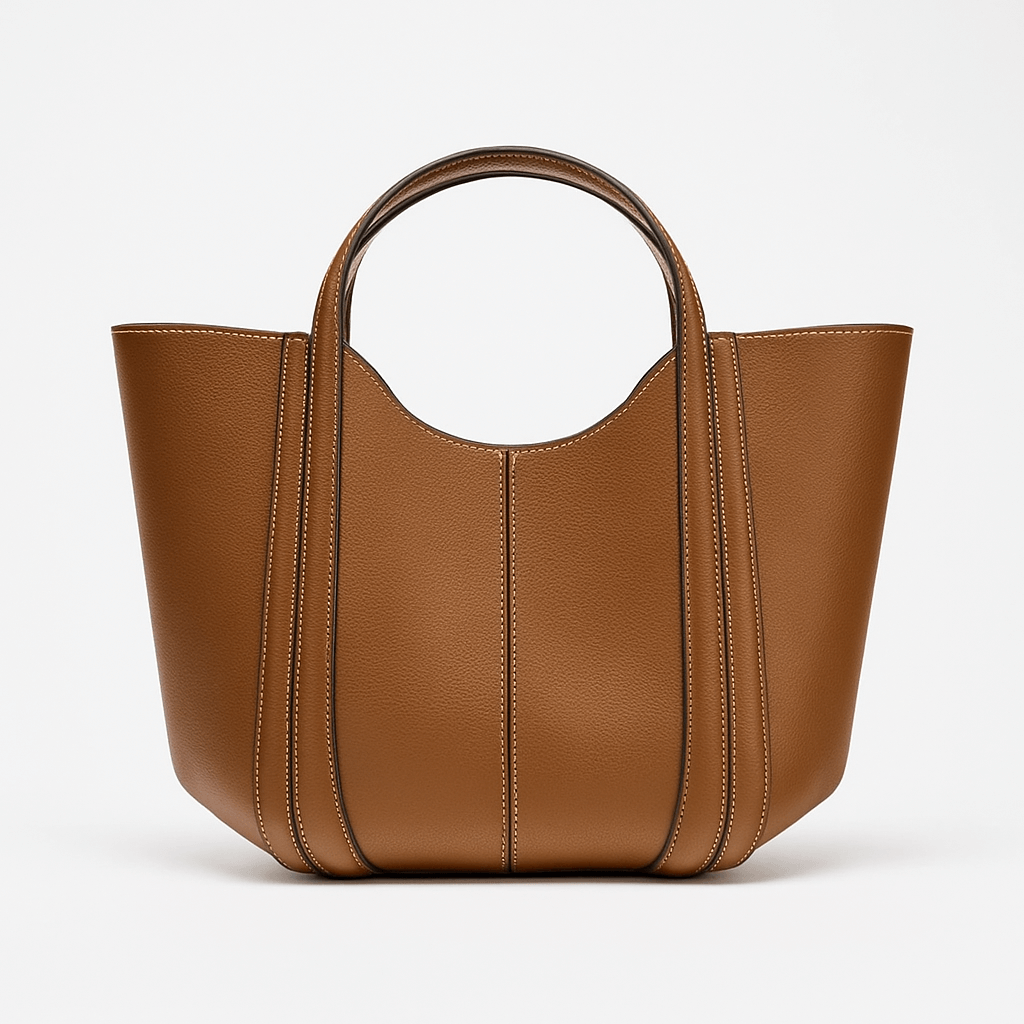 Brown handbag leather - Soft, stylish PU leather tote with secure hasp closure and organized interior pocket.