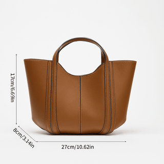 Handbag Leather - Soft brown PU leather casual tote bag with measurements 27cm x 17cm x 8cm for everyday use.
